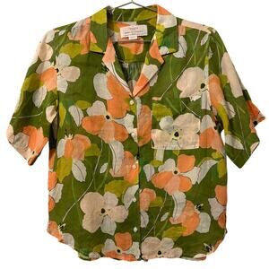 Trovata Green Floral Button Carla Front Short Sleeve Shirt S